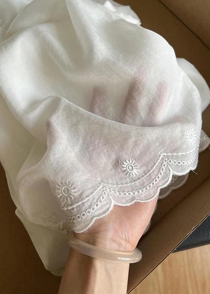 Elastic White Embroidered Linen Pants New Thin Summer Waist