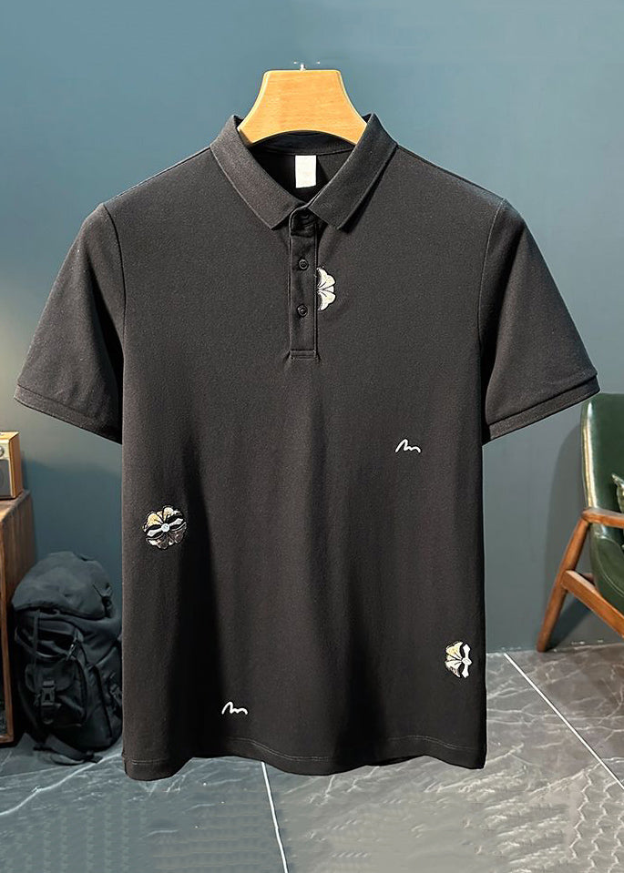 Mens Polo New Shirts Cotton Solid Button Embroideried White