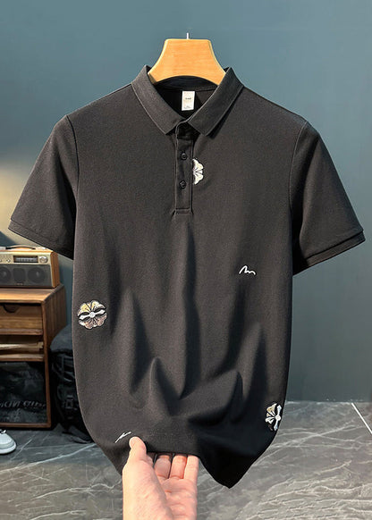 Mens Polo New Shirts Cotton Solid Button Embroideried White