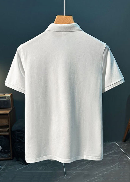 Mens Polo New Shirts Cotton Solid Button Embroideried White