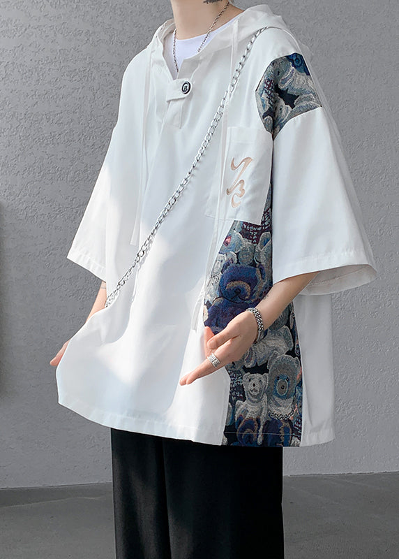 T Hooded White Summer Cotton Patchwork Mens Shirt Designer New