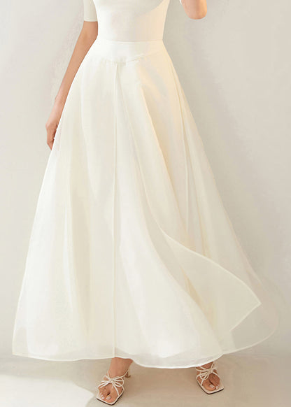 New White Layered Side Open Solid Organza Skirt Summer AM1007