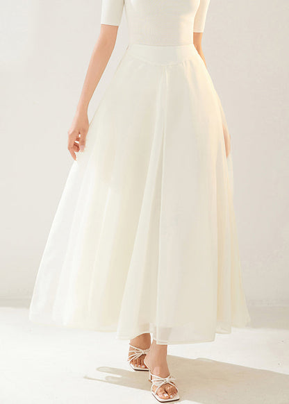 New White Layered Side Open Solid Organza Skirt Summer AM1007