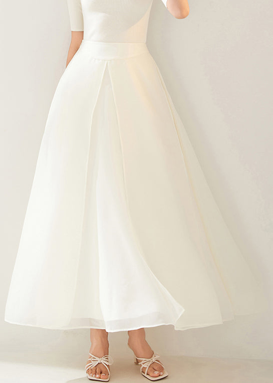 New White Layered Side Open Solid Organza Skirt Summer AM1007