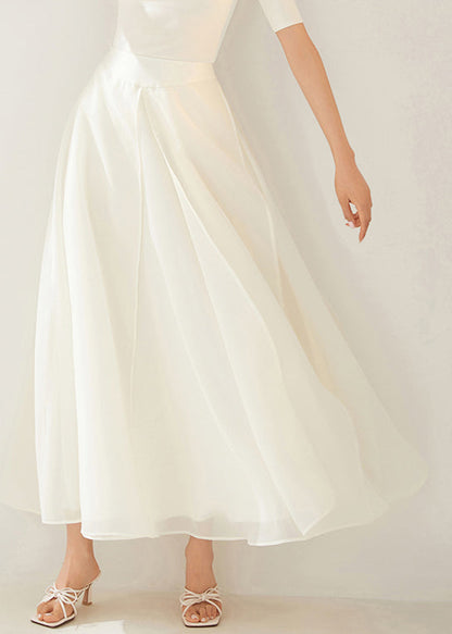 New White Layered Side Open Solid Organza Skirt Summer AM1007