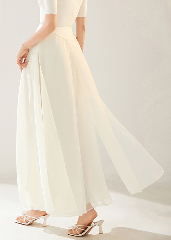 New White Layered Side Open Solid Organza Skirt Summer AM1007