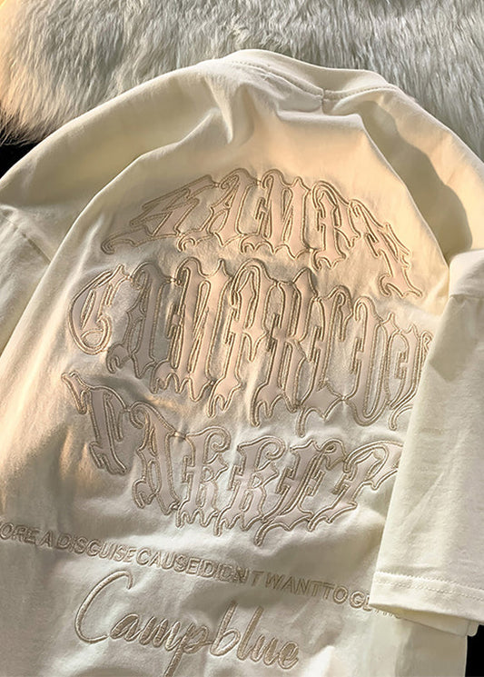 White Mens Shirt New Embroideried T Letter Cotton Designer Summer