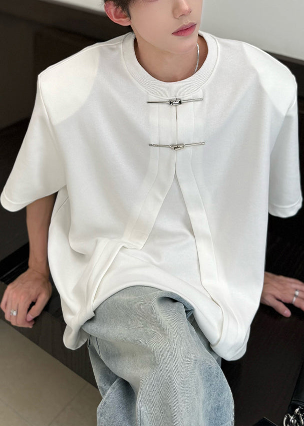 Shirt White Open Men T Summer New Oversized Side Cotton