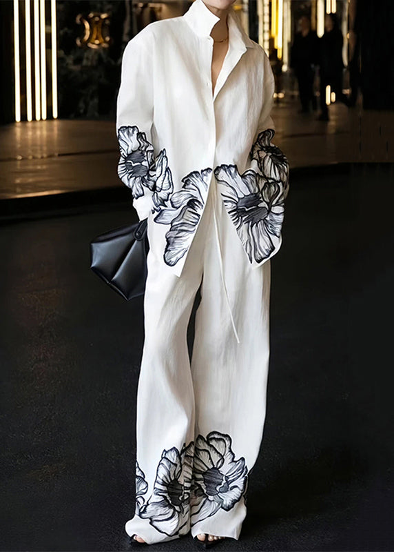 Pan Print Fall Collar White Peter Linen Piece Set Two New