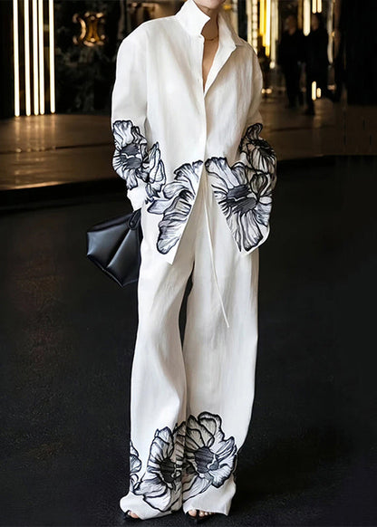Pan Print Fall Collar White Peter Linen Piece Set Two New