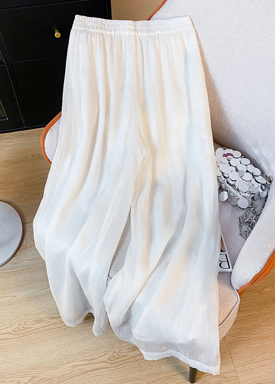 White Pants Crop New Linen Pockets Waist Elastic