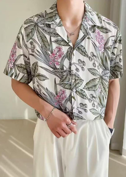 Shirts Button Mens Ice White Summer Print New Silk