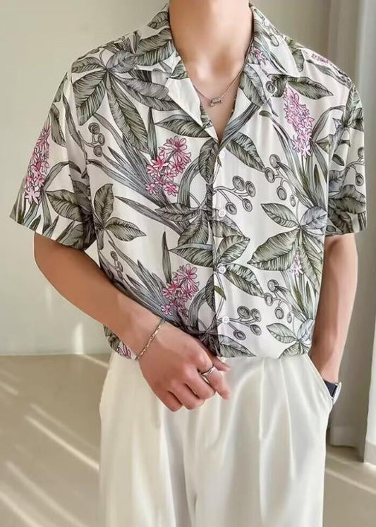 Shirts Button Mens Ice White Summer Print New Silk