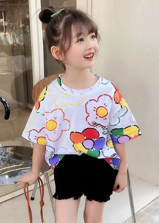 T-shirt à manches courtes en coton blanc pour enfants, nouveau et confortable, imprimé YU1032