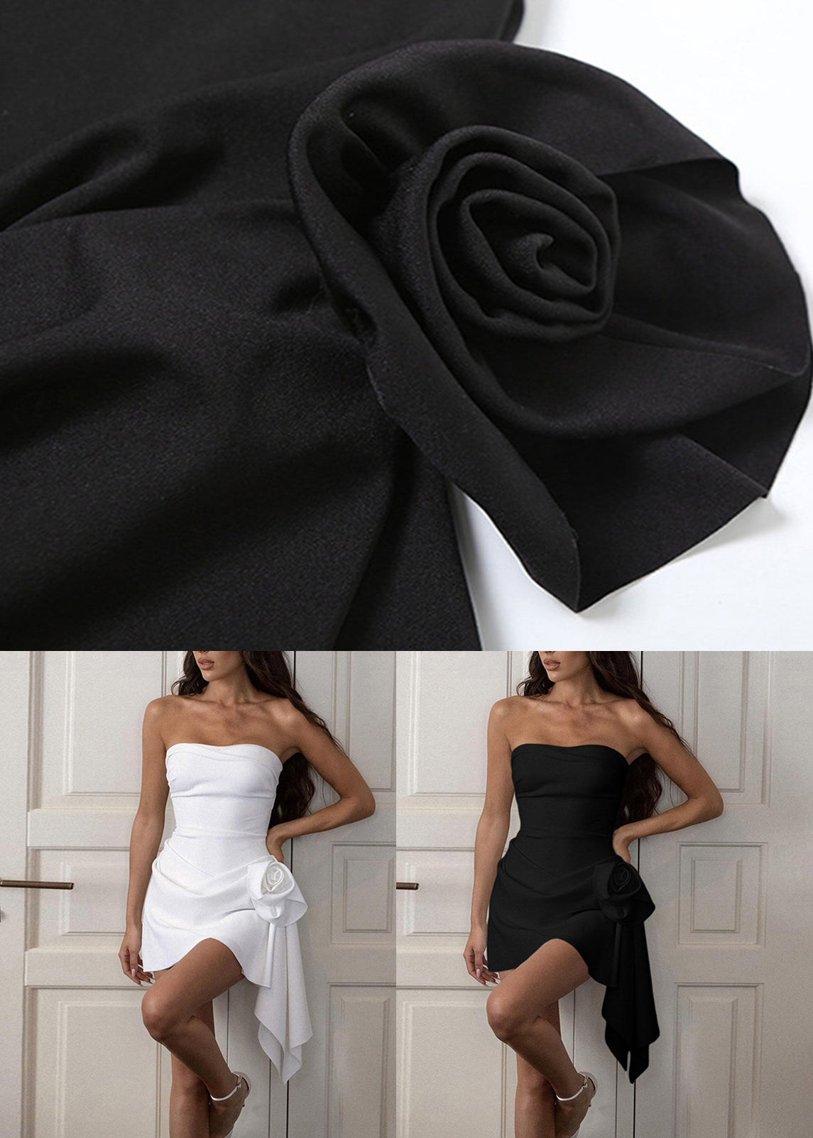 New White Strapless Sleeveless Dress Mid Floral