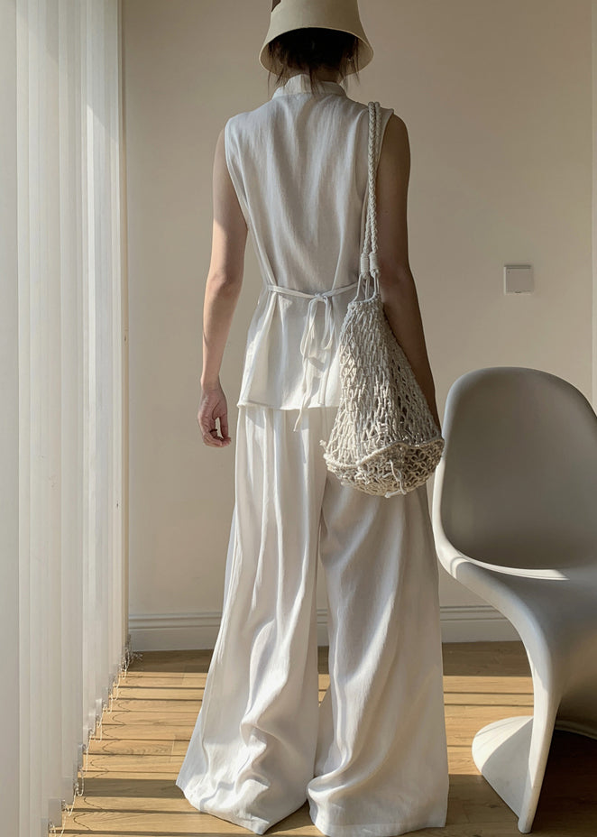 Front Open White Wide Tops Pants And Leg V Cotton New Two Neck