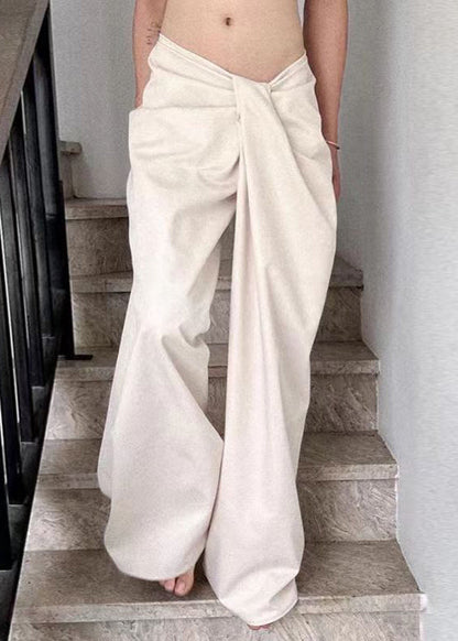 Nouveau pantalon en coton taille haute froissé blanc été PP022