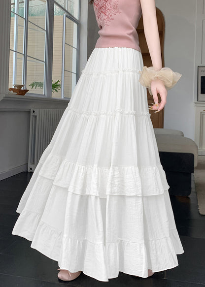 Line New White Summer Cotton Patchwork Skirts Wrinkled Solid A