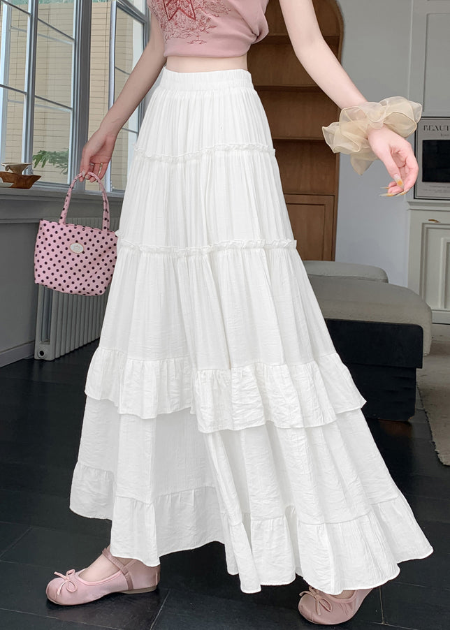 Line New White Summer Cotton Patchwork Skirts Wrinkled Solid A