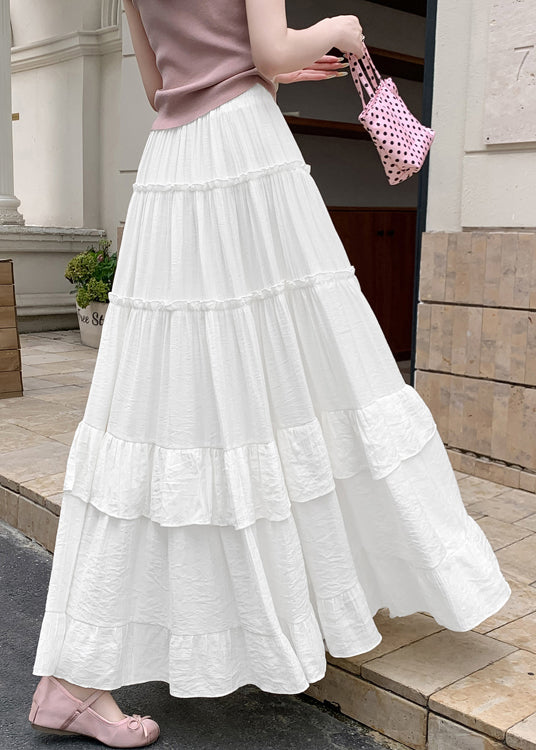 Line New White Summer Cotton Patchwork Skirts Wrinkled Solid A