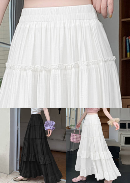 Line New White Summer Cotton Patchwork Skirts Wrinkled Solid A