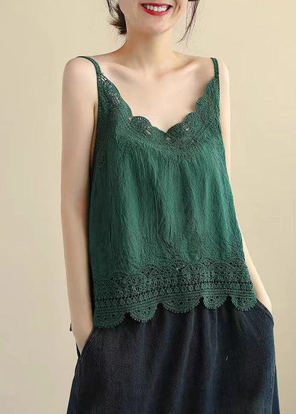 Out Lace Wine Red New Strap Tanks Hollow Linen Spaghetti