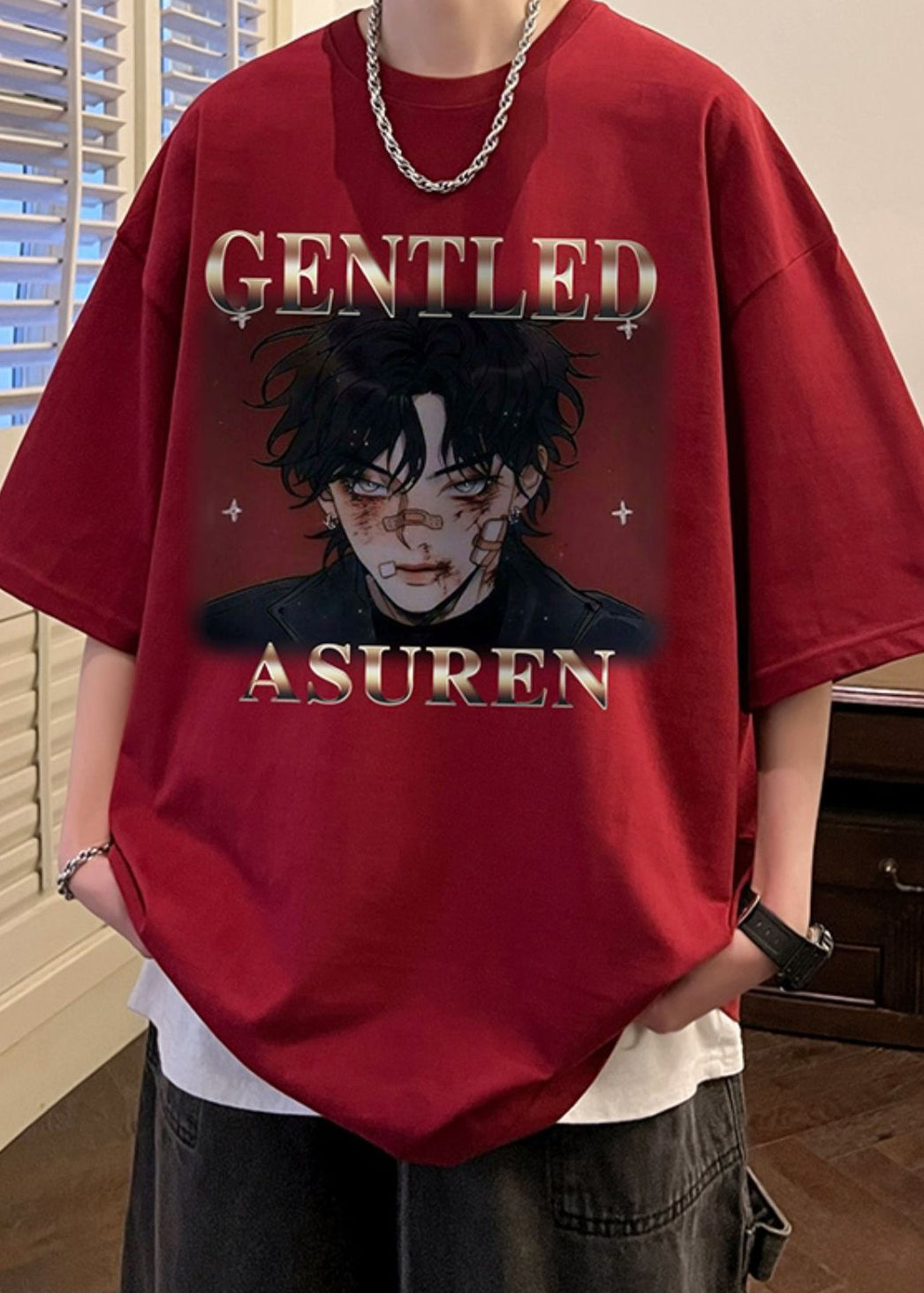 Cotton Mens Wine Red Print New Shirts Oversized Half T Sleeve