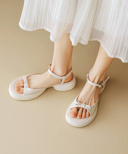 Cowhide Platform Peep Leather Toe New Sandals Yellow Bow Splicing