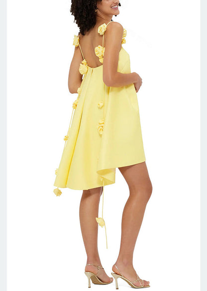 Yellow Flower Vacation Women's New Dress Decorated