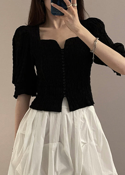 Half Square Sleeve Collar Shirts Black Novelty