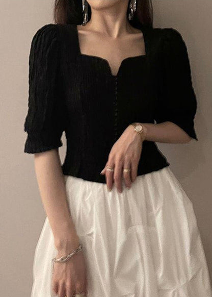 Half Square Sleeve Collar Shirts Black Novelty