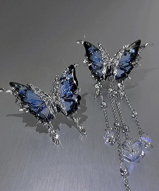 Butterfly Copper Novelty Tassel Blue Alloy Resin Crystal