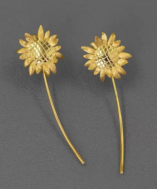 Novelty Gold Sterling Silver Overgild Sunflower Detachable Drop Earrings QQ037