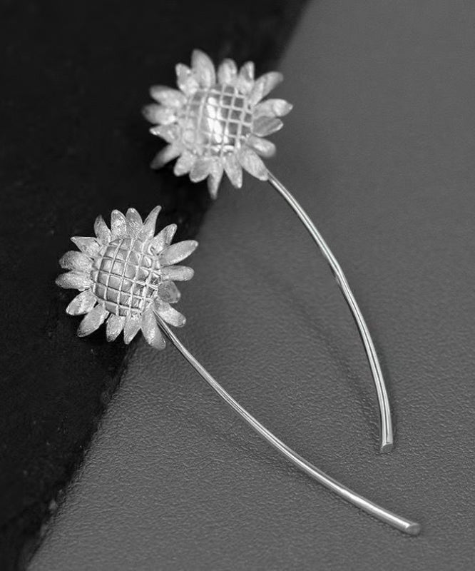 Novelty Gold Sterling Silver Overgild Sunflower Detachable Drop Earrings QQ037