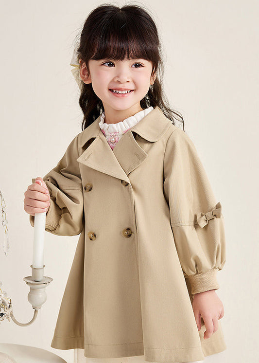 Novelty Khaki Peter Pan Collar Patchwork Button Girls Trench Coats Fall QV051