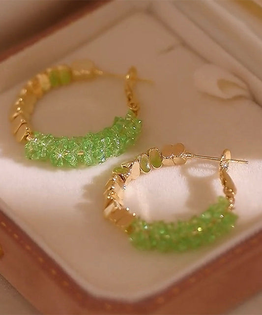 Light Crystal Alloy Copper Broken Silver Green Hoop Novelty
