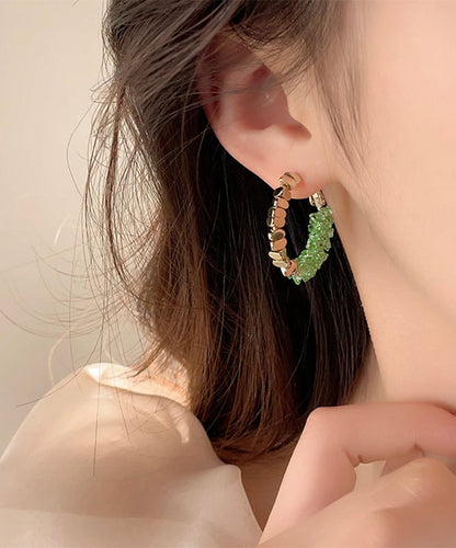 Light Crystal Alloy Copper Broken Silver Green Hoop Novelty