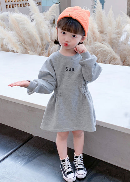 Novelty Pink O-Neck Wrinkled Kids Long Dresses Spring TV036