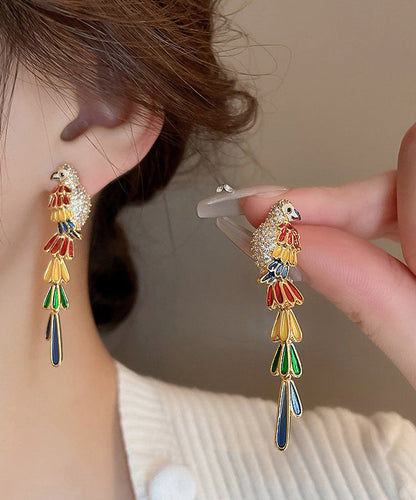 Novelty Rainbow Copper Overgild Zircon Parrot Drop Earrings QQ045