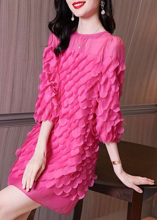 Dresses Mid Novelty Rose Chiffon Sleeve O-Neck Bracelet