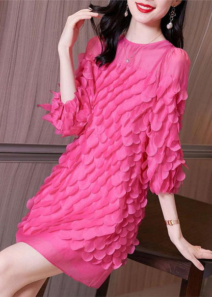 Dresses Mid Novelty Rose Chiffon Sleeve O-Neck Bracelet