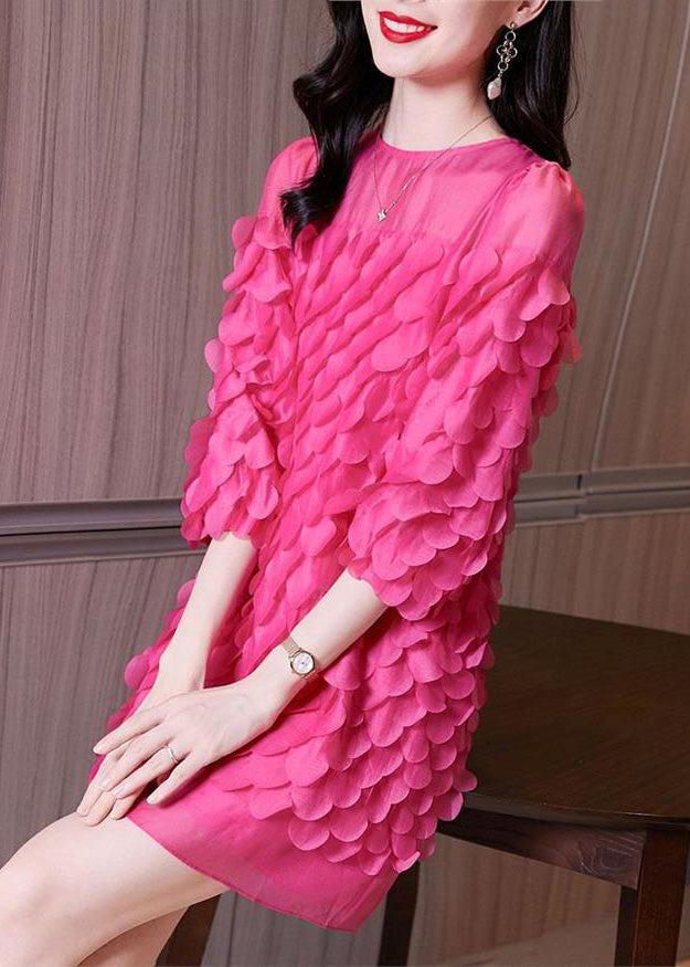 Dresses Mid Novelty Rose Chiffon Sleeve O-Neck Bracelet