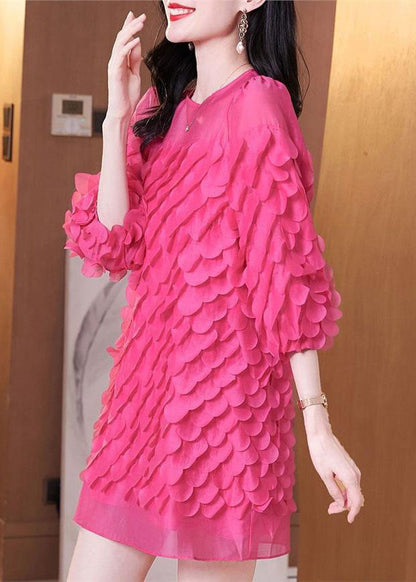Dresses Mid Novelty Rose Chiffon Sleeve O-Neck Bracelet