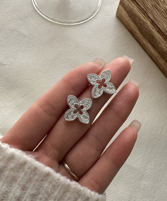 Hollow Stud Silk Leaf Out Sterling Novelty Clover Silver Four