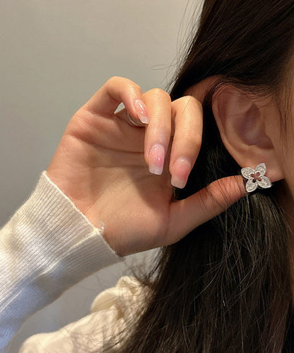 Hollow Stud Silk Leaf Out Sterling Novelty Clover Silver Four