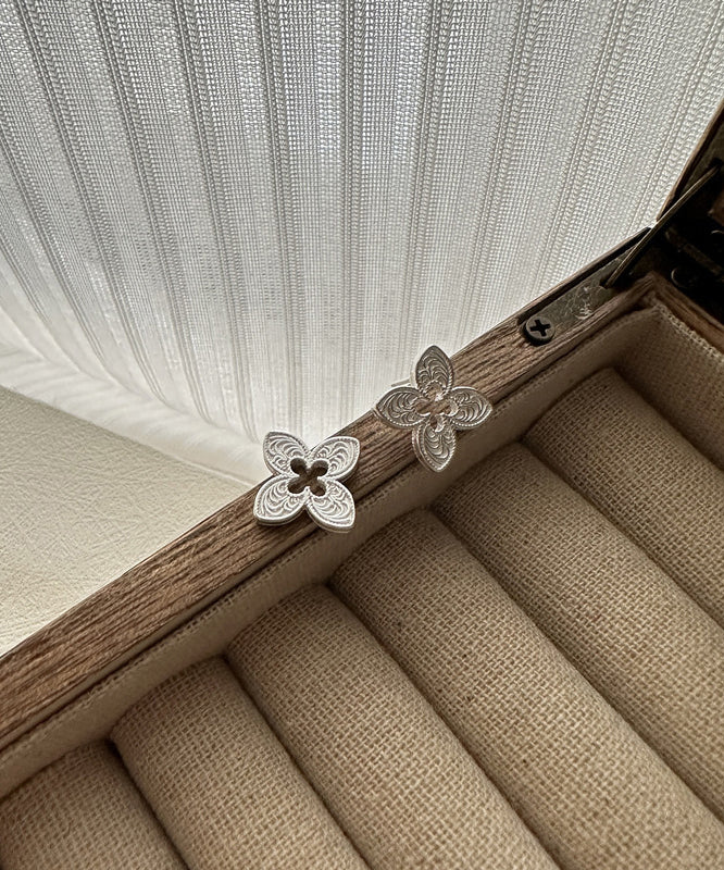 Hollow Stud Silk Leaf Out Sterling Novelty Clover Silver Four