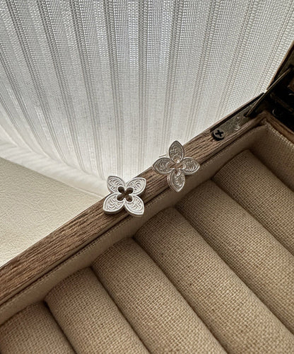 Hollow Stud Silk Leaf Out Sterling Novelty Clover Silver Four