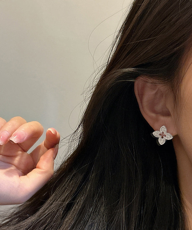 Hollow Stud Silk Leaf Out Sterling Novelty Clover Silver Four