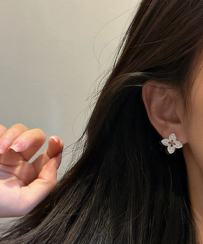 Hollow Stud Silk Leaf Out Sterling Novelty Clover Silver Four