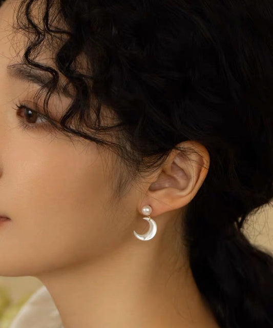 Copper White Novelty Overgild Stud Moon Earrings Pearl